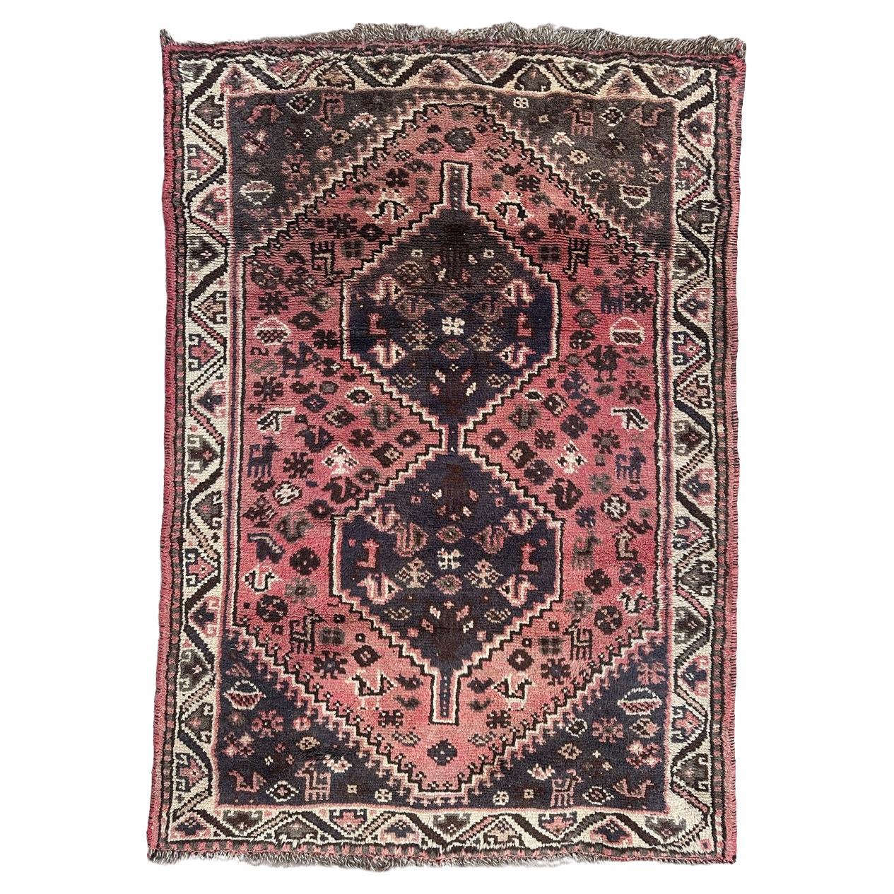 Bobyrug’s nice vintage Shiraz rug  For Sale
