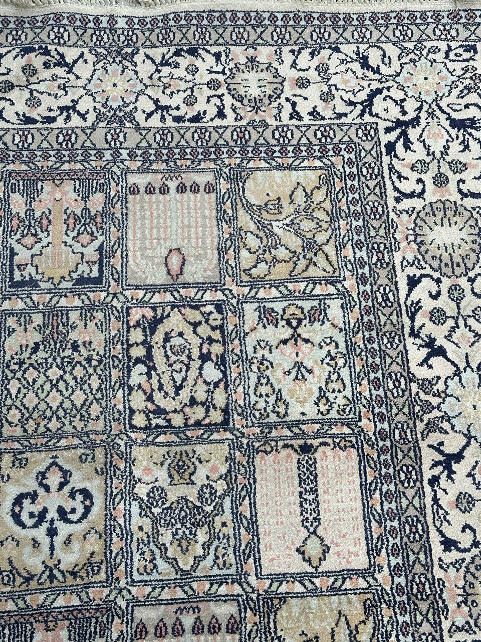 Late 20th Century Bobyrug’s nice vintage silk Kashmir rug  For Sale