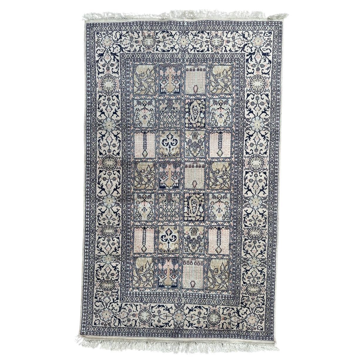 Bobyrug’s nice vintage silk Kashmir rug  For Sale