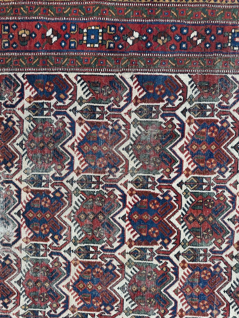 Hand-Knotted Bobyrug’s pretty antique distressed Afshar rug  For Sale