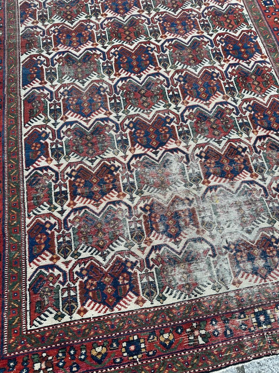 20th Century Bobyrug’s pretty antique distressed Afshar rug  For Sale