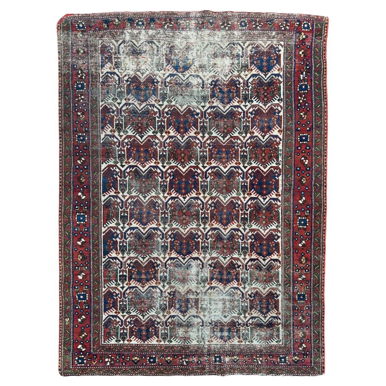 Bobyrug’s pretty antique distressed Afshar rug  For Sale