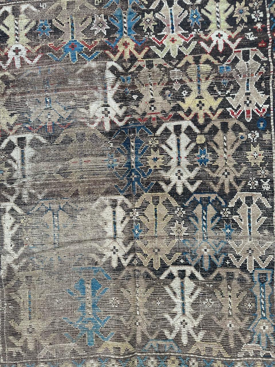 Nice late 19th century Caucasian shirvan rug with beautiful geometrical and stylized design and nice natural colours, in a distressed condition, entirely hand knotted with wool on wool foundation,

✨✨✨
