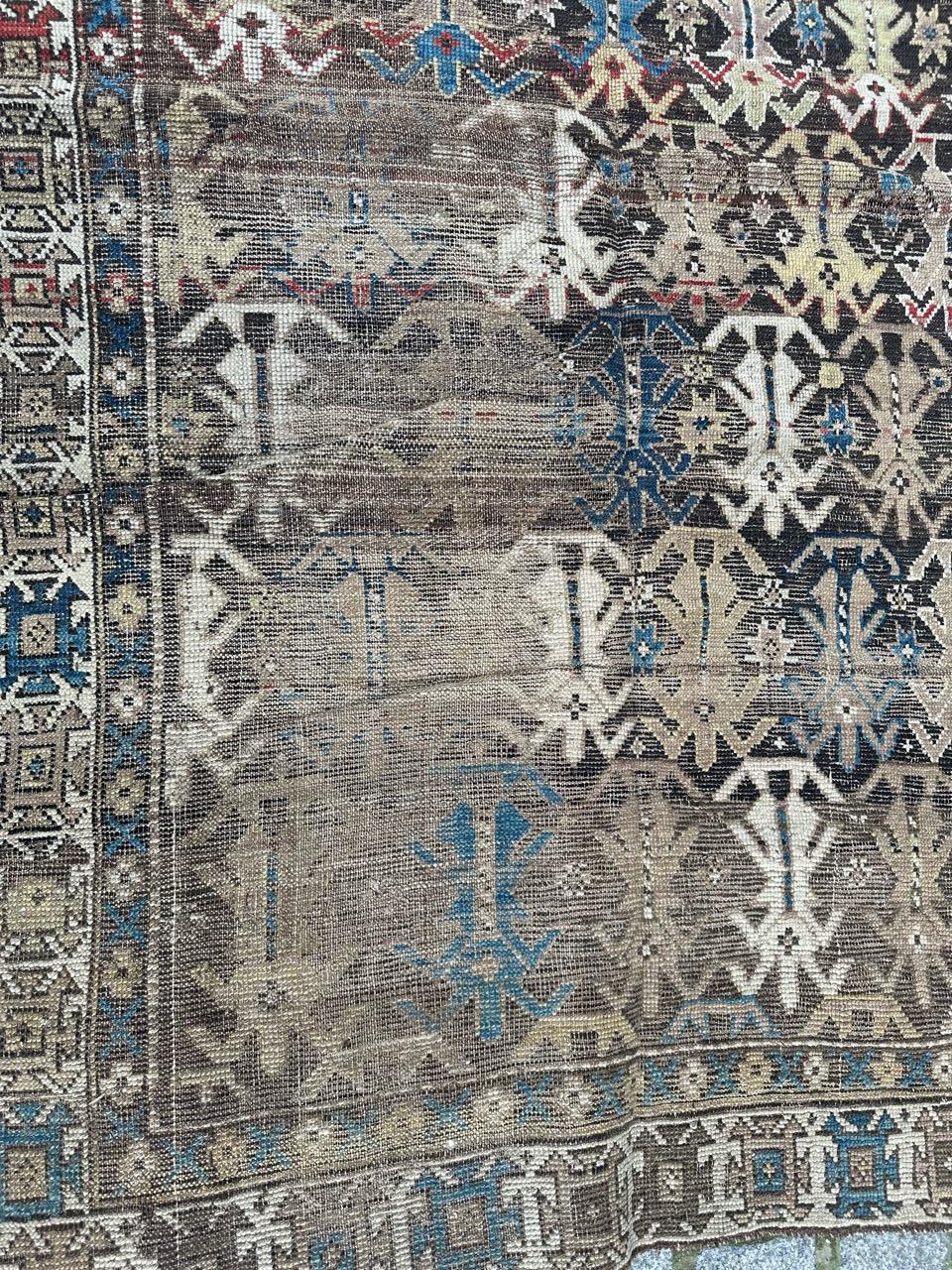 19th Century Bobyrug’s pretty antique distressed Caucasian shirvan rug For Sale