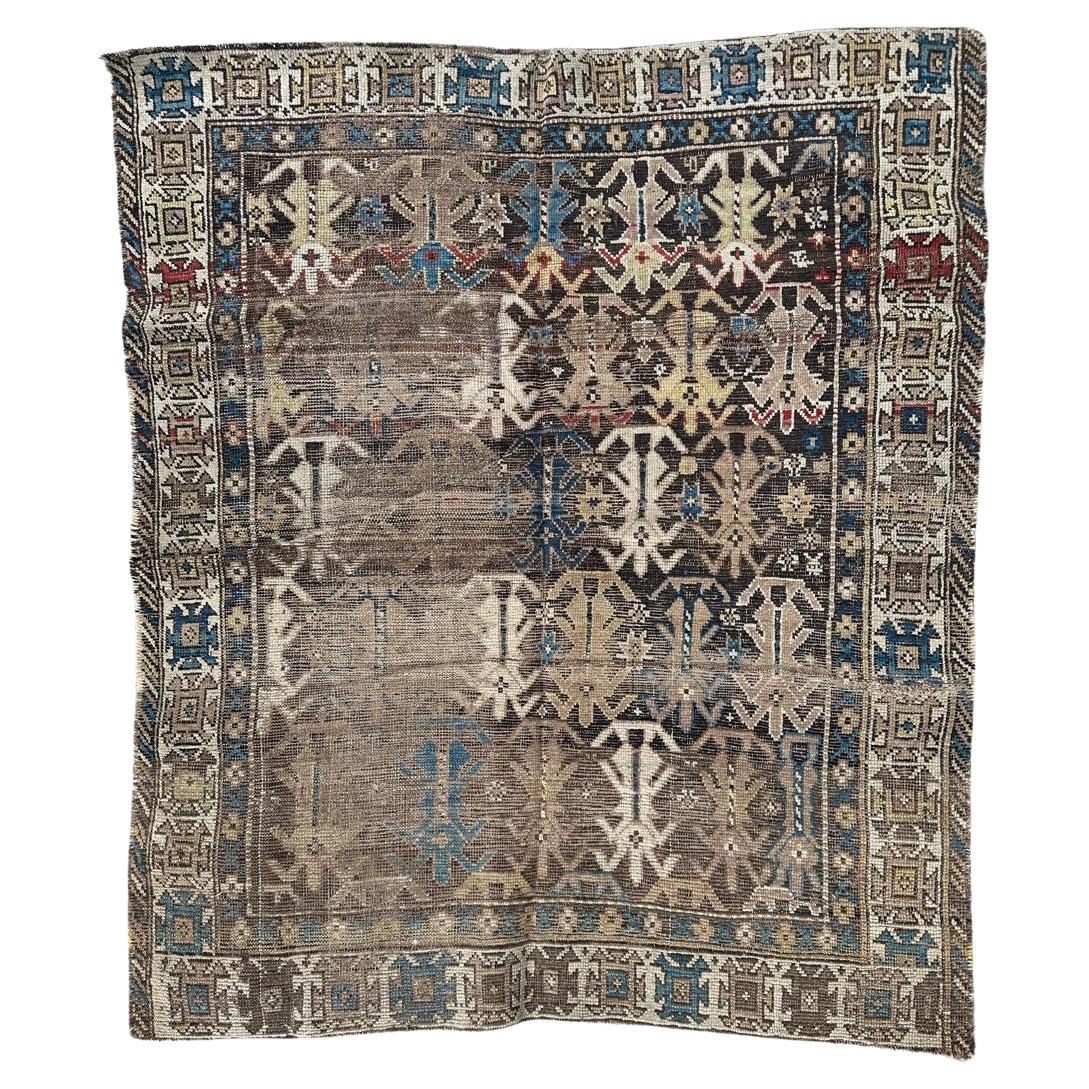 Bobyrug’s pretty antique distressed Caucasian shirvan rug For Sale