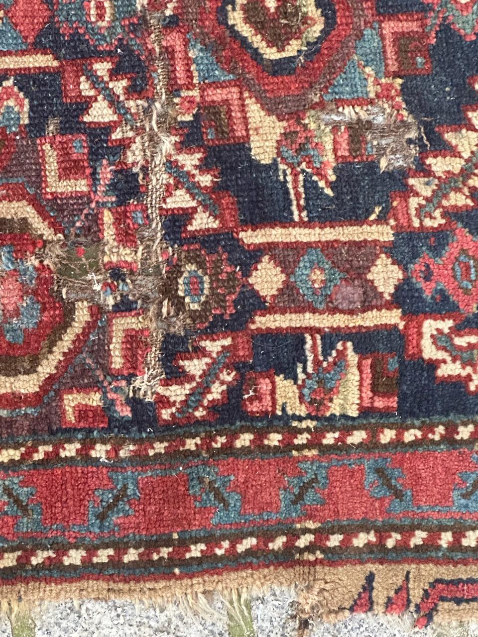19th Century Bobyrug’s pretty antique distressed collectible north western rug fragment  For Sale