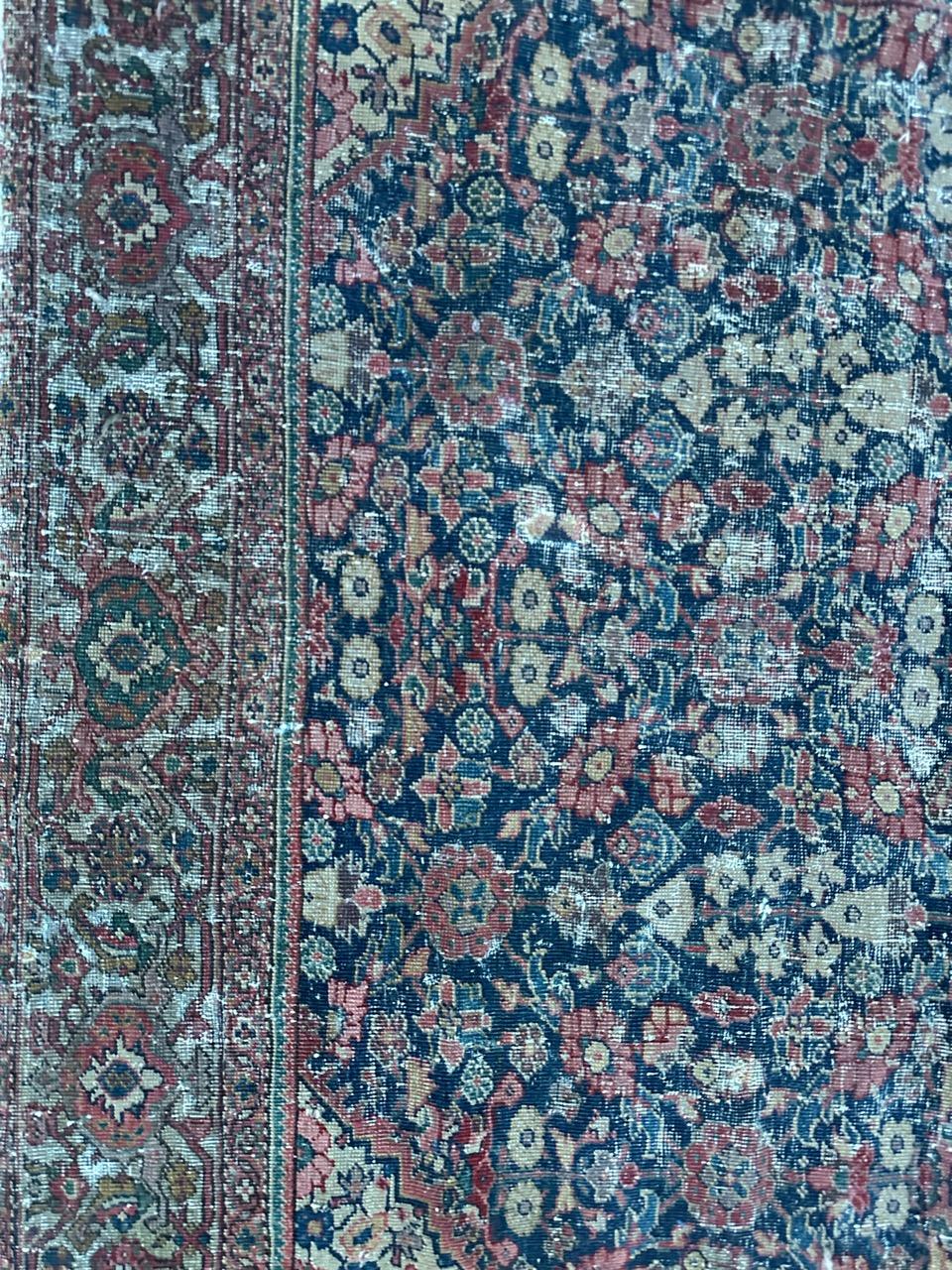 Sarouk Farahan Bobyrug’s pretty antique distressed fine Farahan rug  For Sale