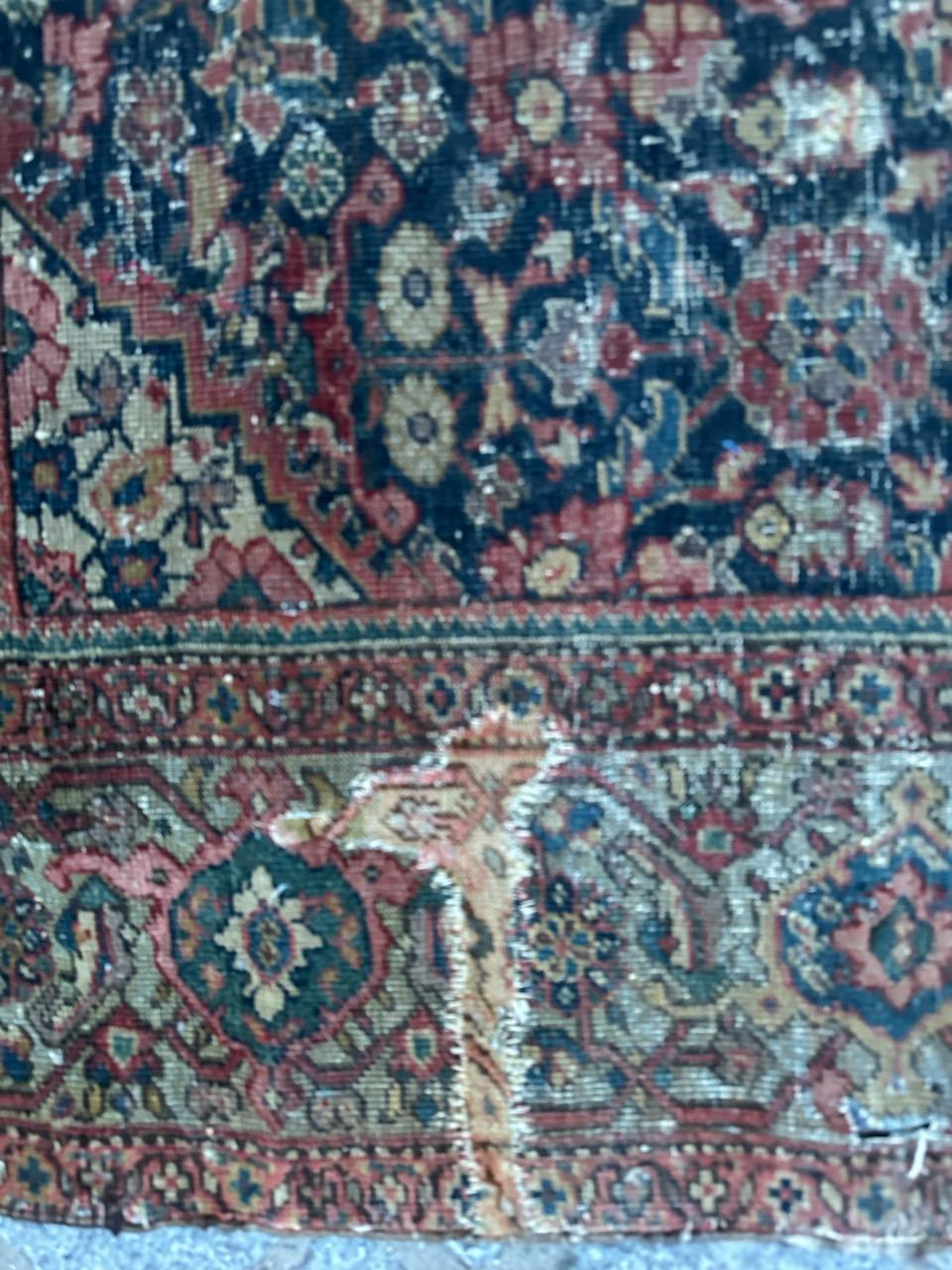 Hand-Knotted Bobyrug’s pretty antique distressed fine Farahan rug  For Sale
