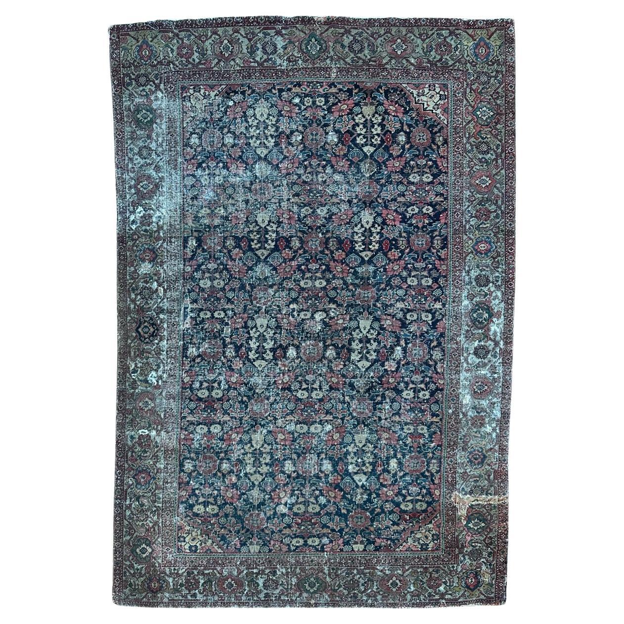 Bobyrug’s pretty antique distressed fine Farahan rug  For Sale