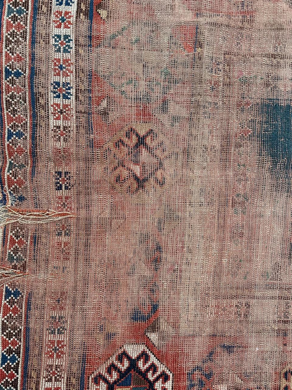 Bobyrug’s pretty antique distressed Kazak rug For Sale 3