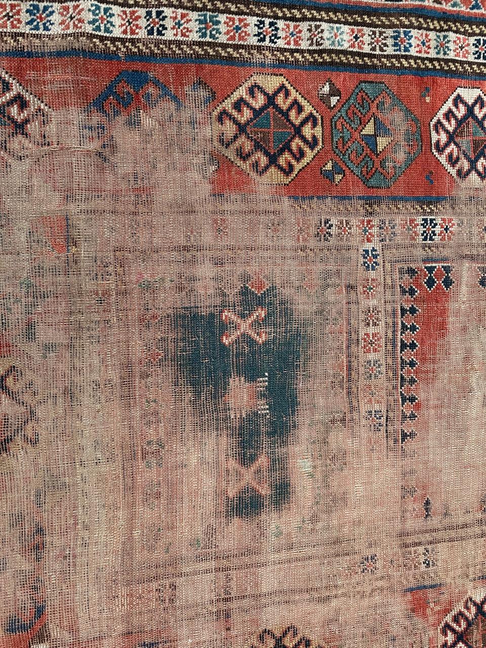 Bobyrug’s pretty antique distressed Kazak rug For Sale 5
