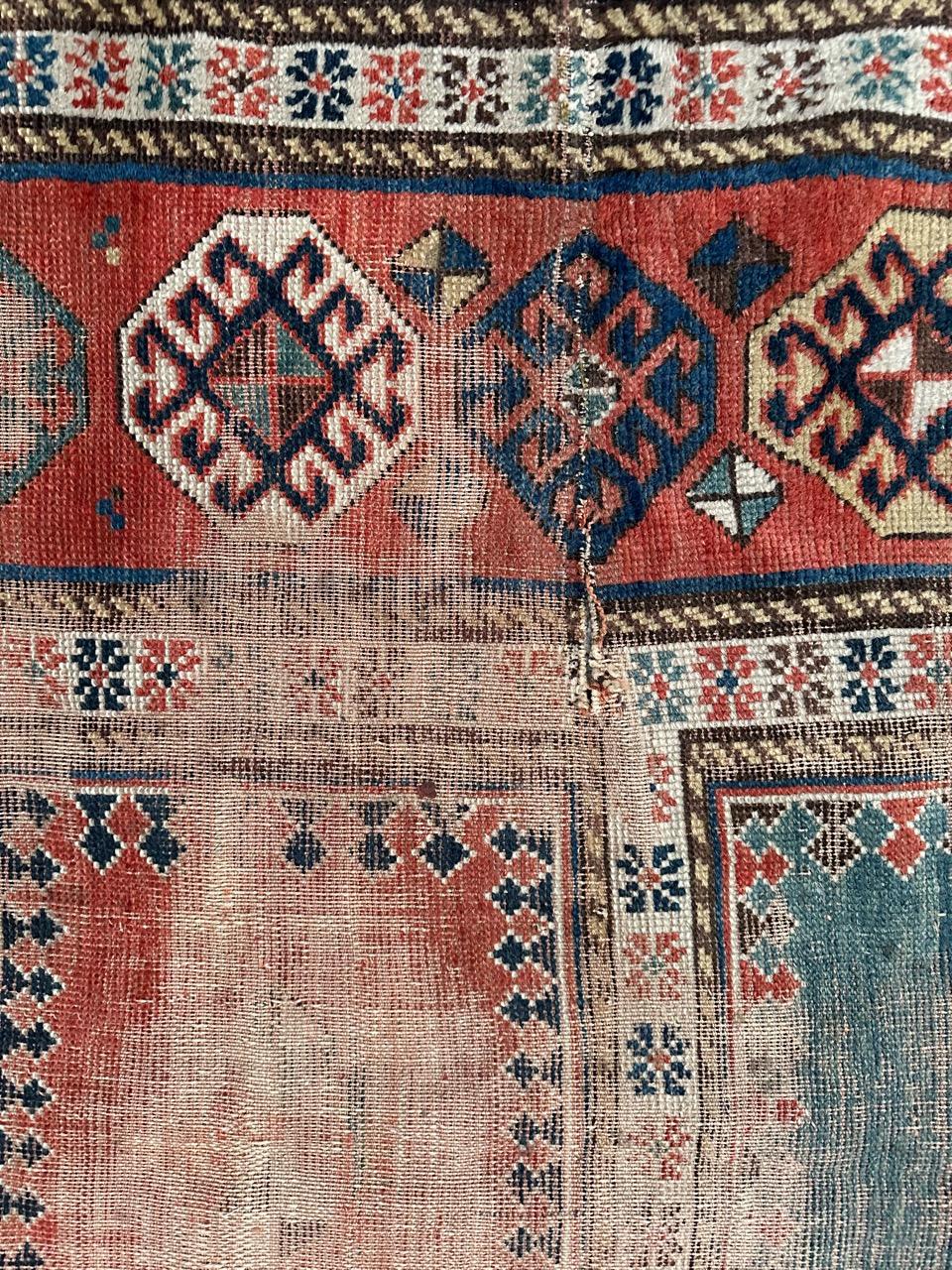Bobyrug’s pretty antique distressed Kazak rug For Sale 6