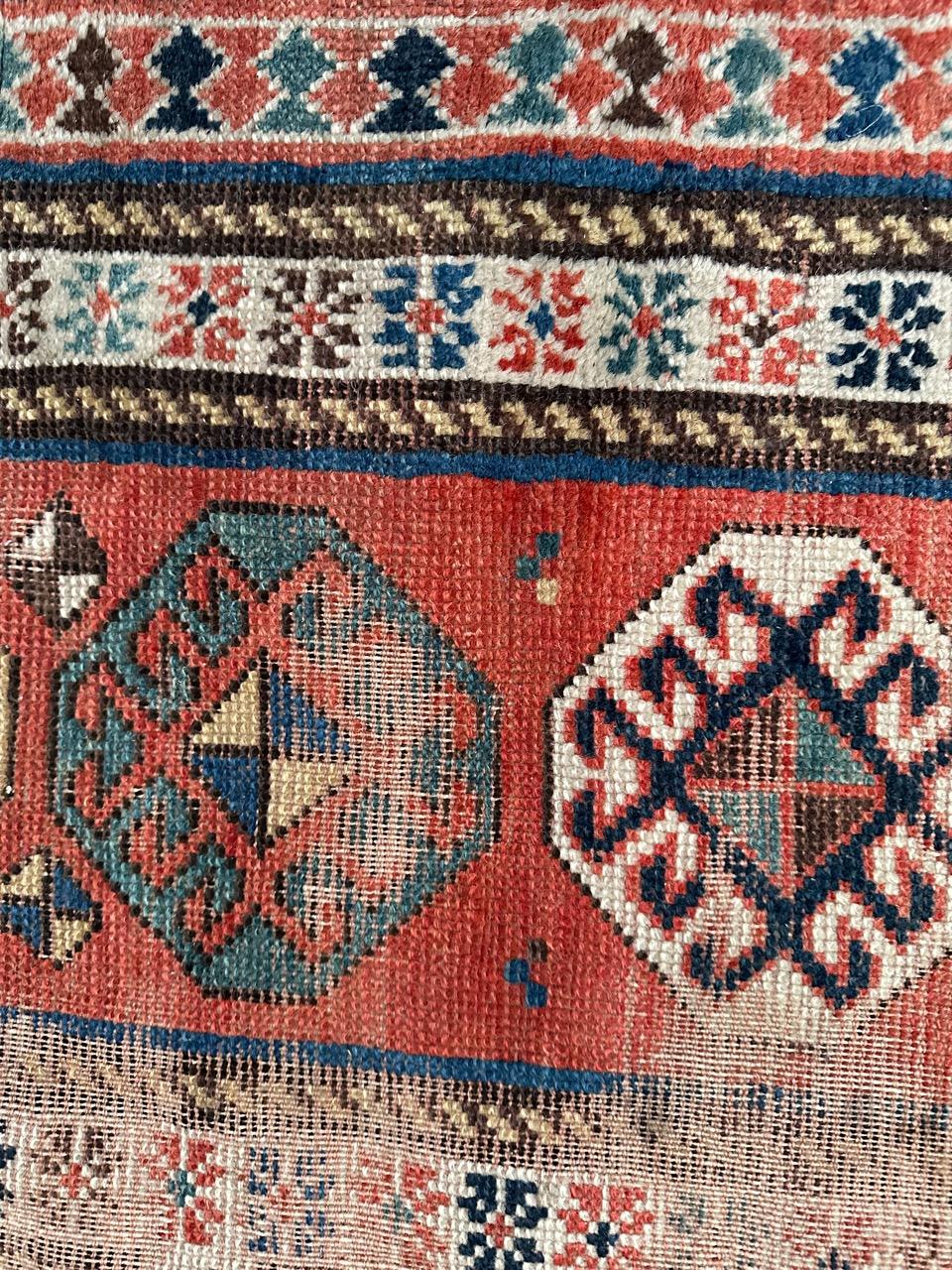 Bobyrug’s pretty antique distressed Kazak rug For Sale 7