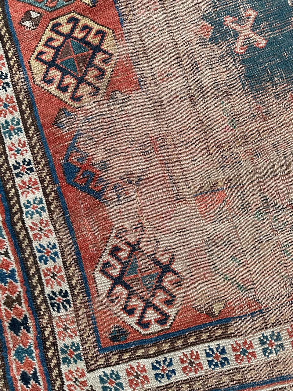 Bobyrug’s pretty antique distressed Kazak rug For Sale 8