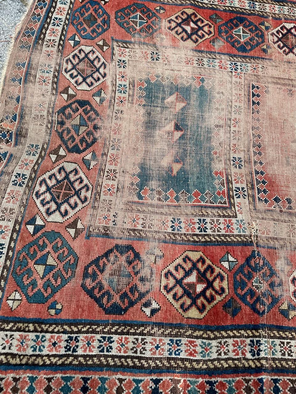 Bobyrug’s pretty antique distressed Kazak rug For Sale 9