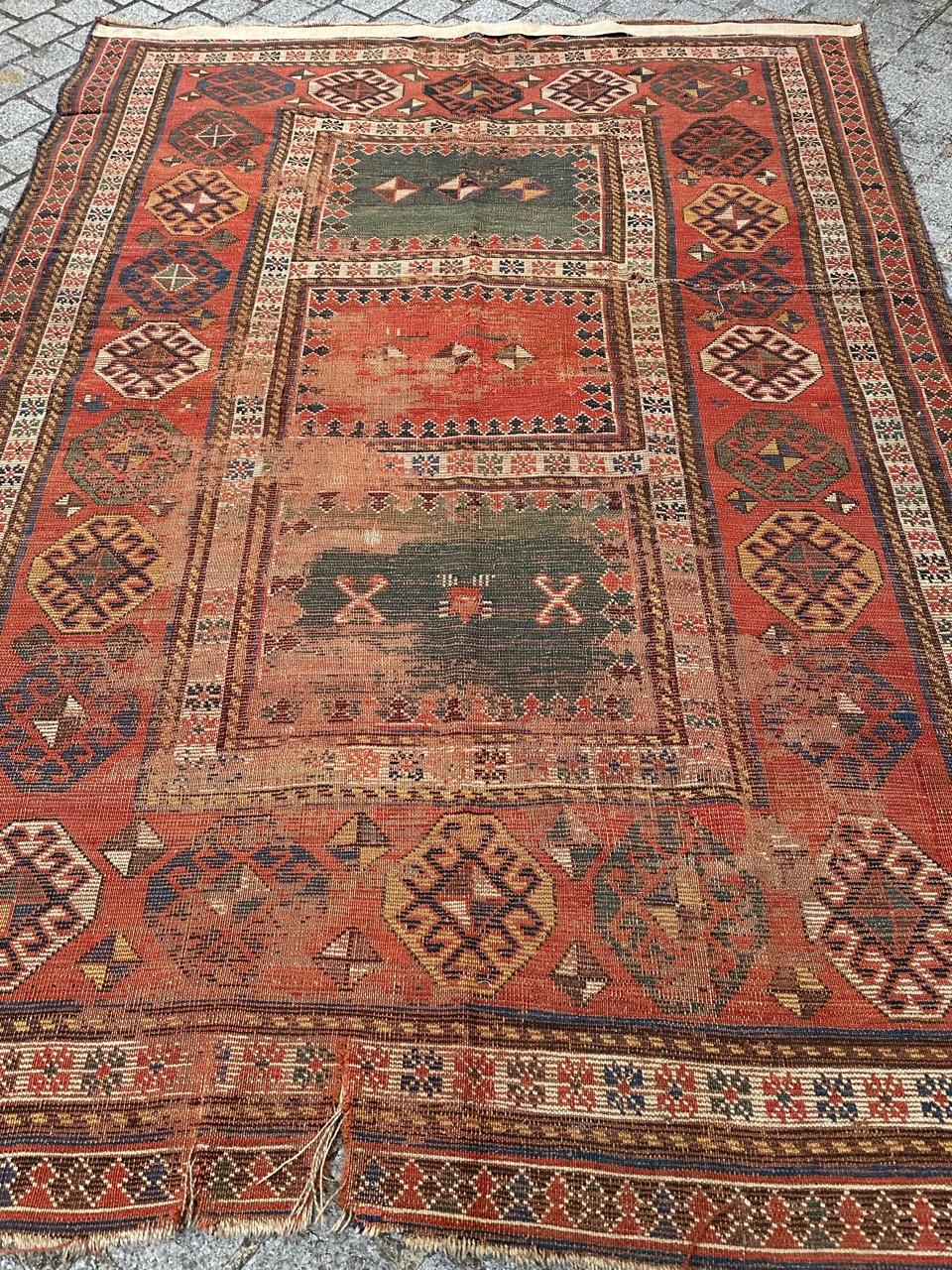 Bobyrug’s pretty antique distressed Kazak rug For Sale 10