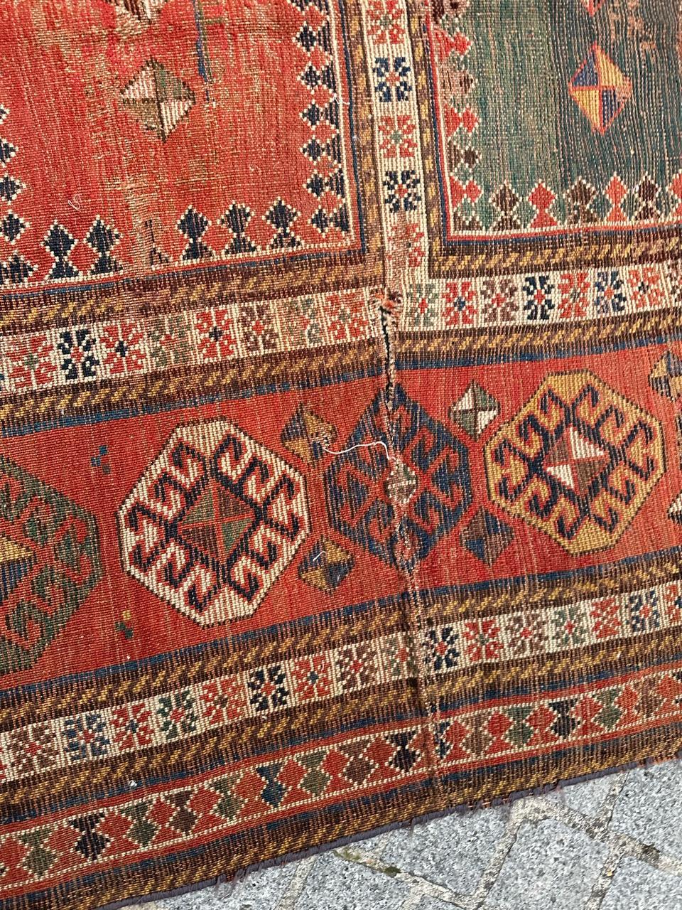 Bobyrug’s pretty antique distressed Kazak rug For Sale 12