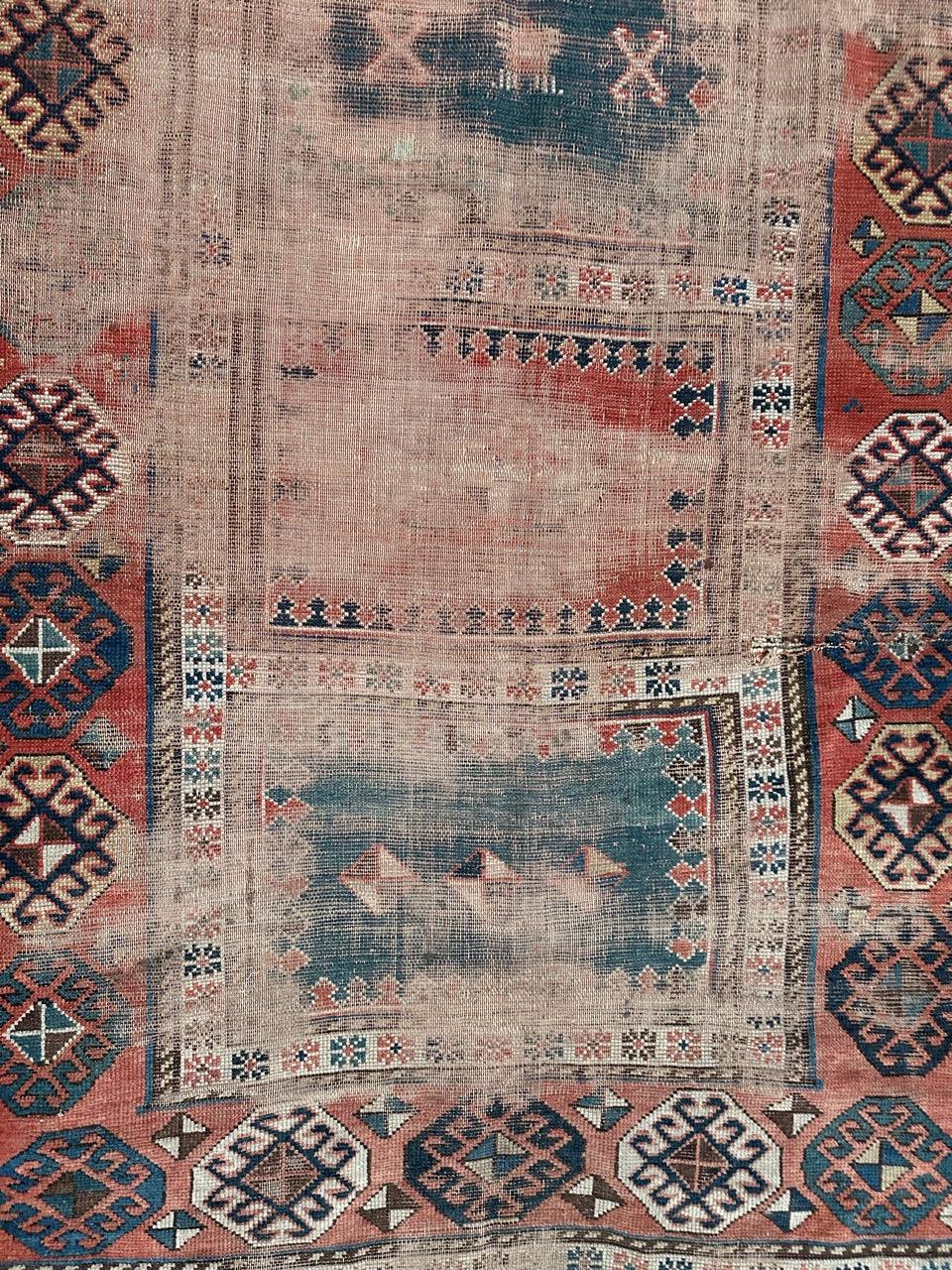 Hand-Knotted Bobyrug’s pretty antique distressed Kazak rug For Sale