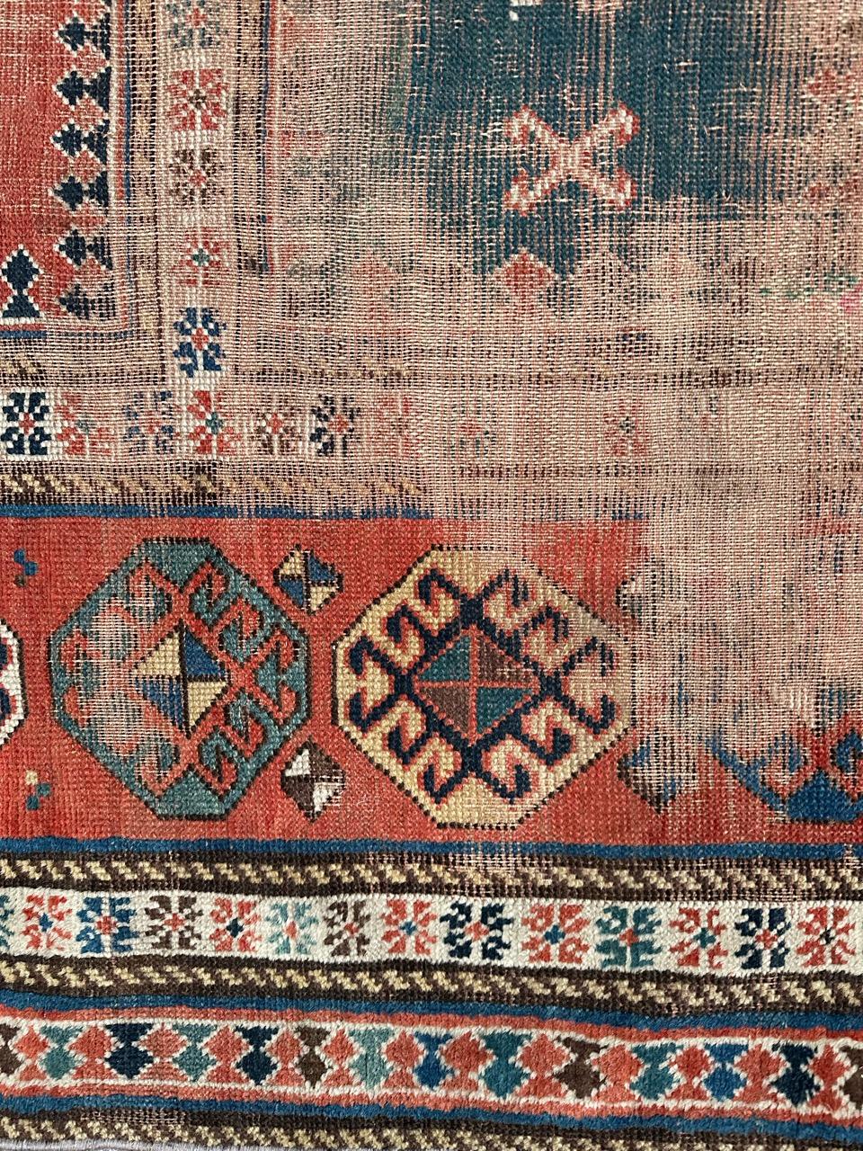 Bobyrug’s pretty antique distressed Kazak rug For Sale 2