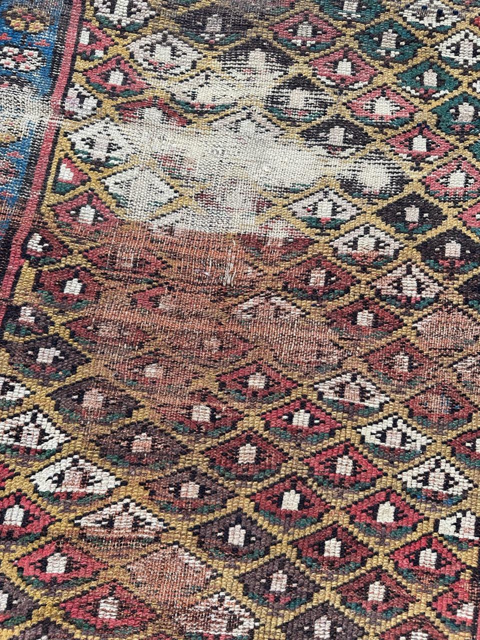 Bobyrug’s pretty antique distressed Kurdish rug  For Sale 2