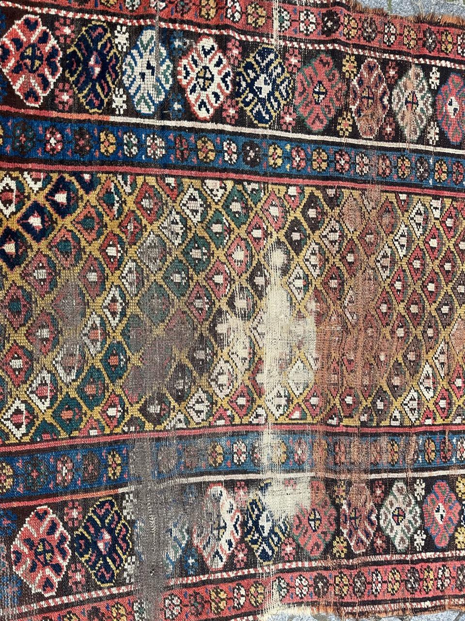 Asian Bobyrug’s pretty antique distressed Kurdish rug  For Sale