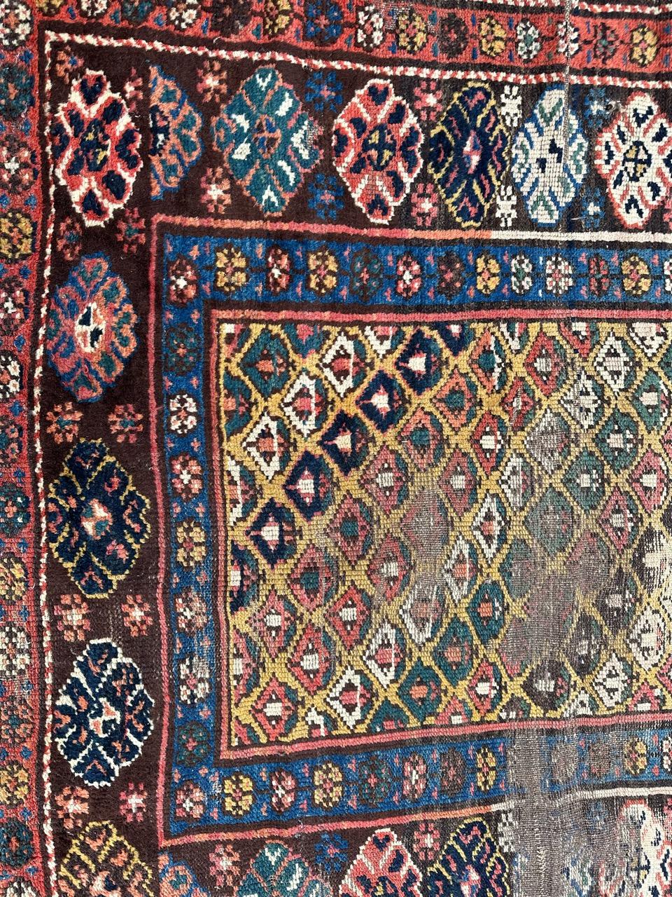 Hand-Knotted Bobyrug’s pretty antique distressed Kurdish rug  For Sale