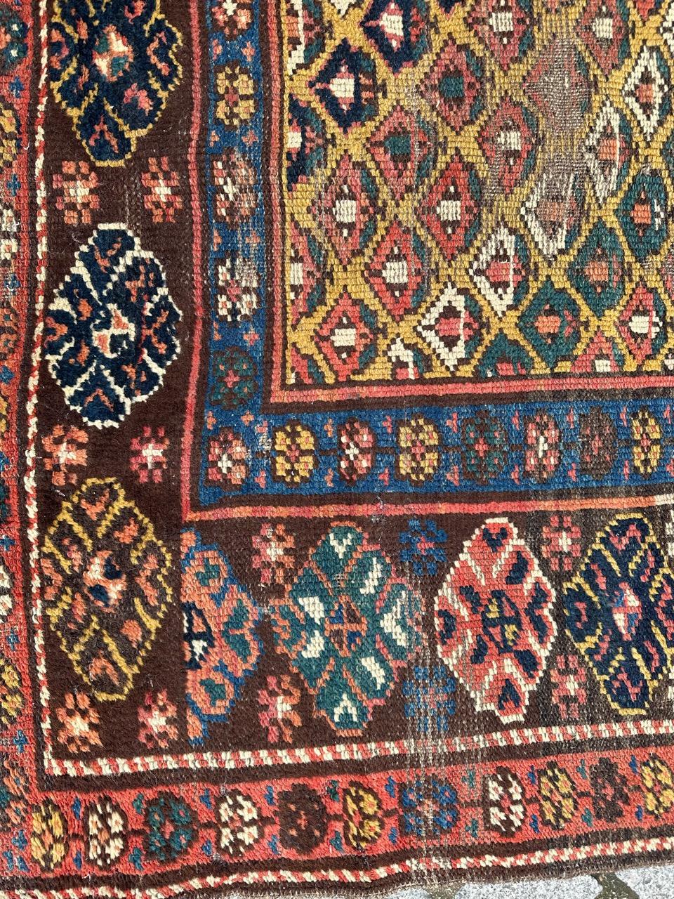 Bobyrug’s pretty antique distressed Kurdish rug  In Distressed Condition For Sale In Saint Ouen, FR