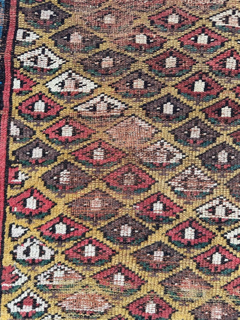 Bobyrug’s pretty antique distressed Kurdish rug  For Sale 1