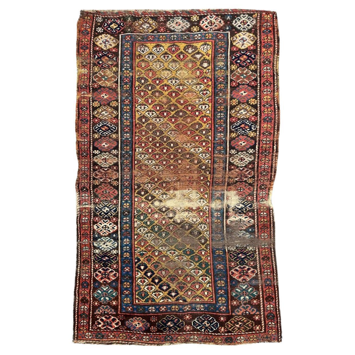 Bobyrug’s pretty antique distressed Kurdish rug  For Sale