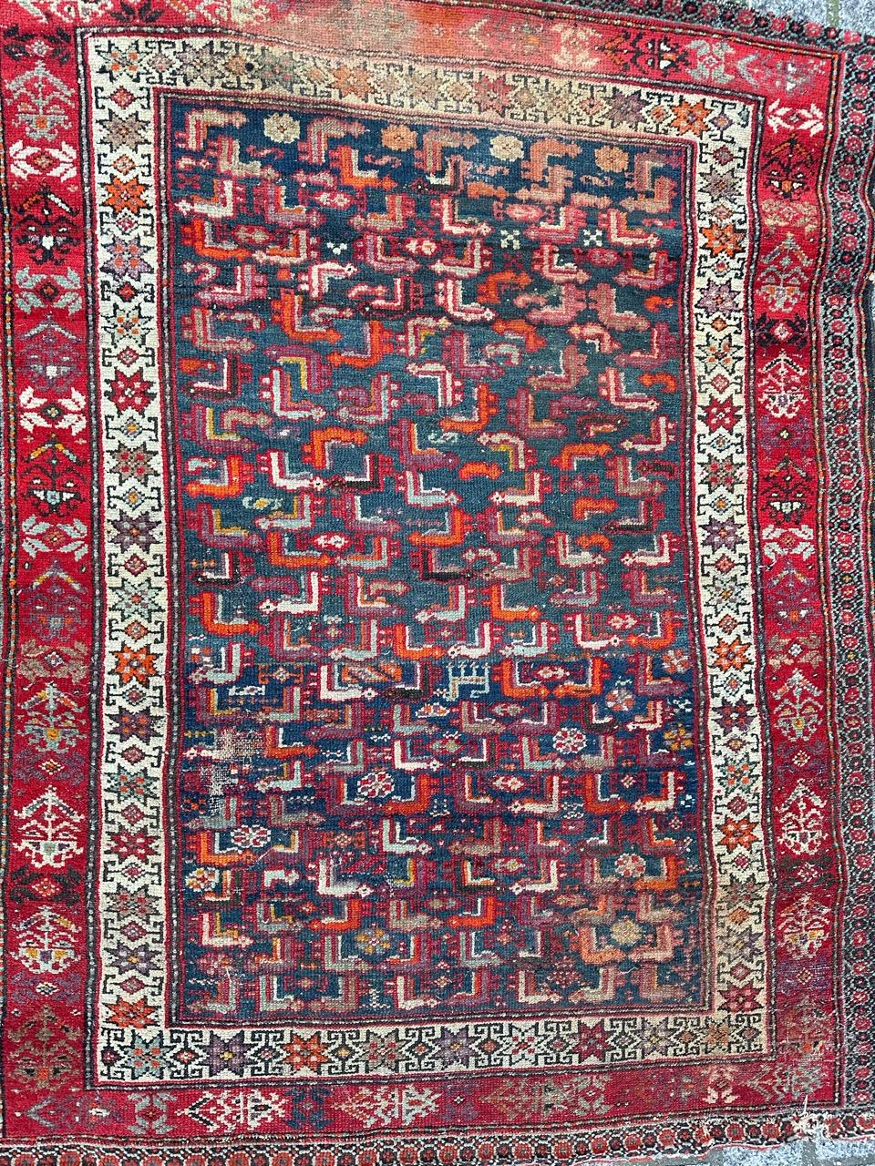 Bobyrug’s pretty antique distressed malayer rug For Sale 4