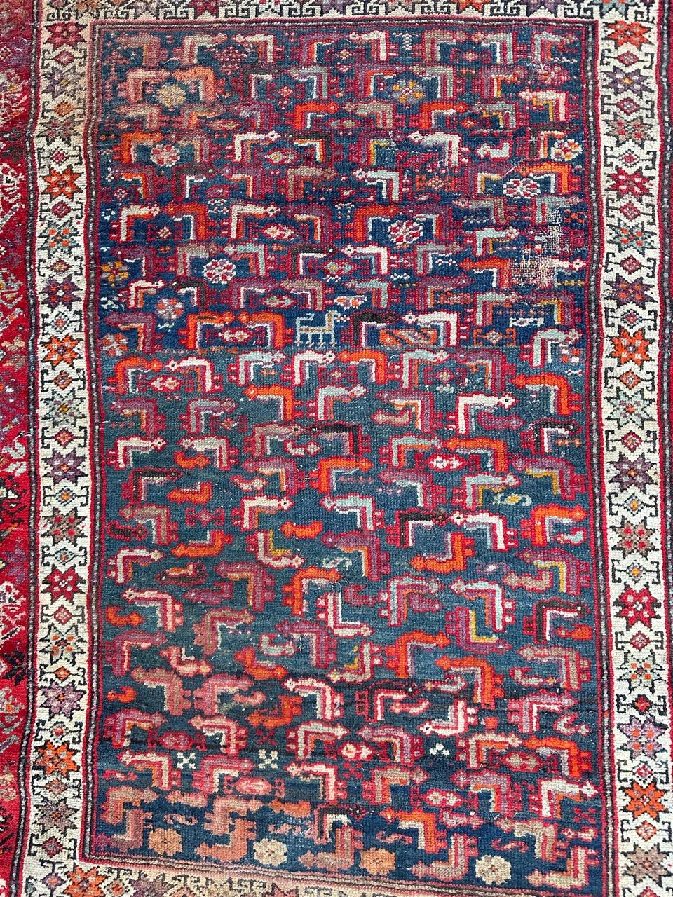 Nice antique malayer rug with beautiful tribal design and nice natural colours, with some loses and some fading colours, entirely hand knotted with wool on cotton foundation.

✨✨✨
