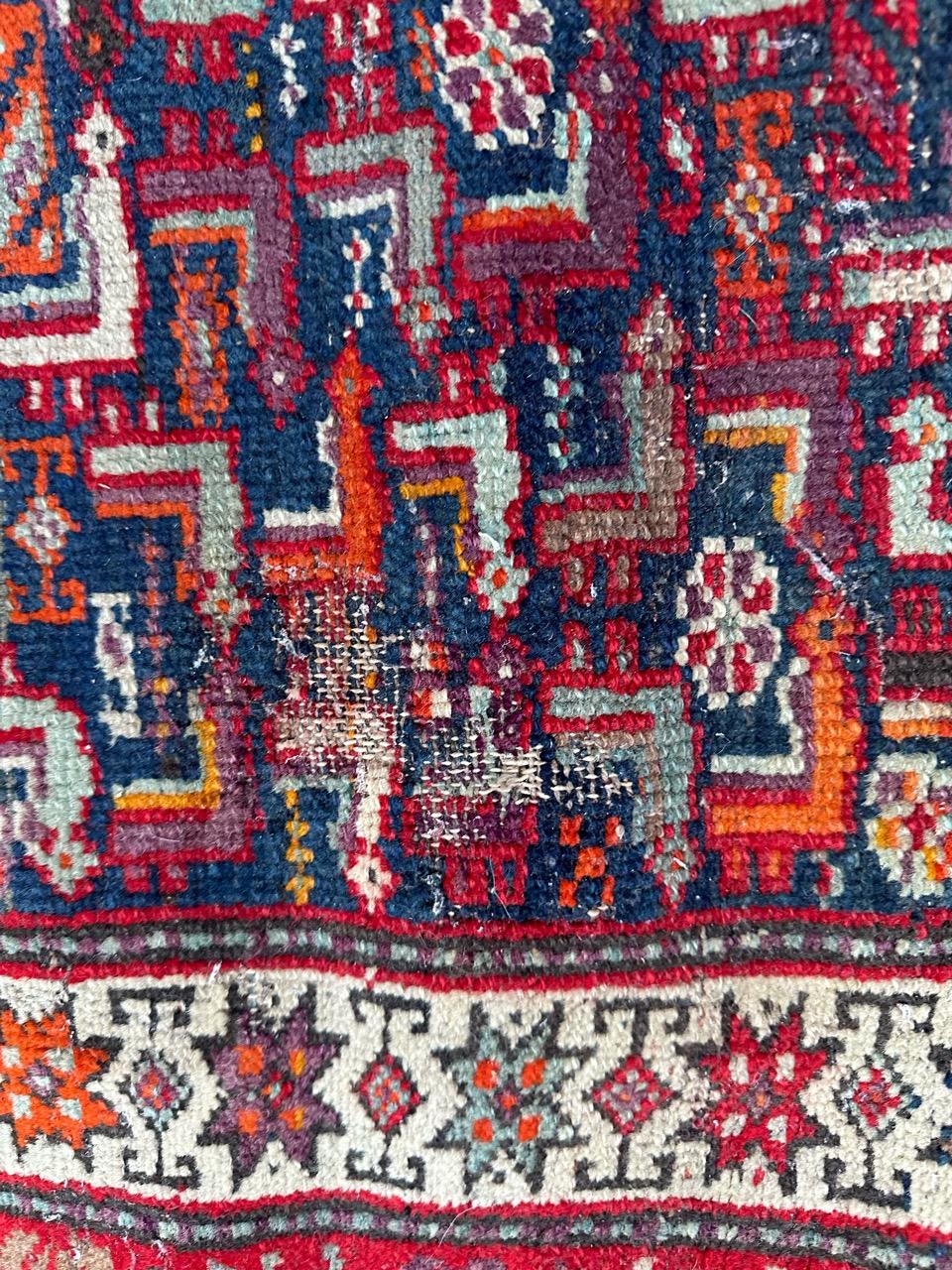 19th Century Bobyrug’s pretty antique distressed malayer rug For Sale