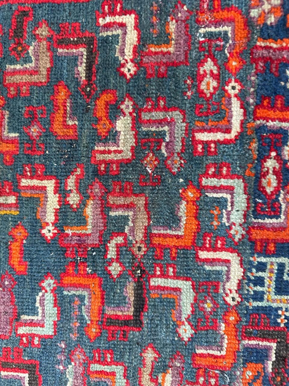 Wool Bobyrug’s pretty antique distressed malayer rug For Sale