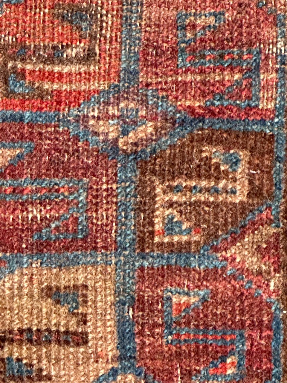 Bobyrug’s pretty antique distressed tribal Turkmen bag face rug  For Sale 2