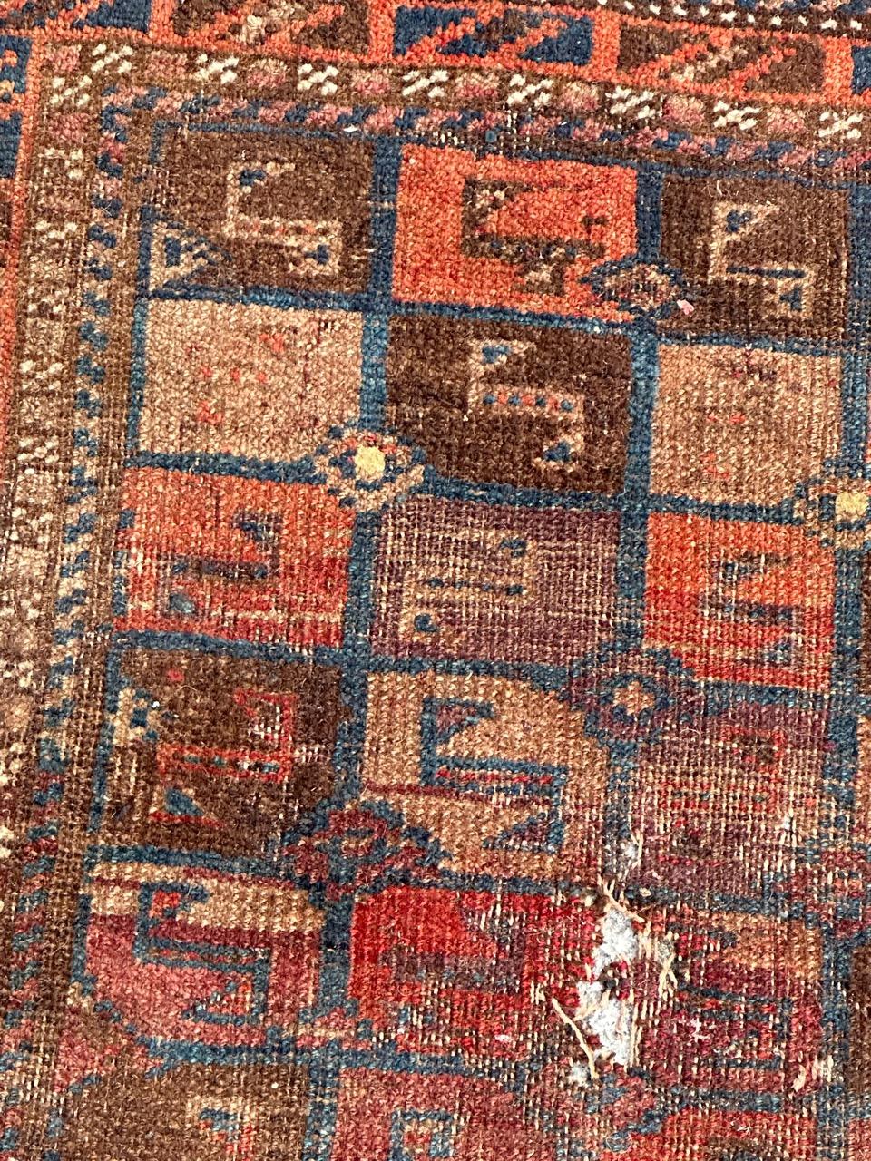 Bobyrug’s pretty antique distressed tribal Turkmen bag face rug  For Sale 3
