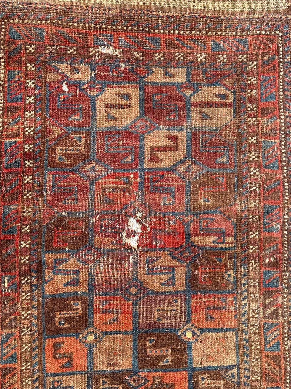 Bobyrug’s pretty antique distressed tribal Turkmen bag face rug  For Sale 4