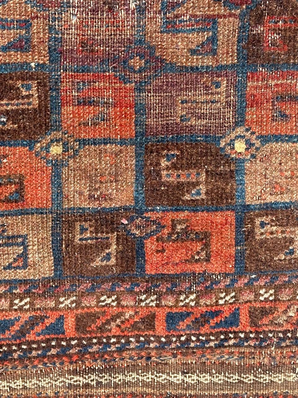 Bobyrug’s pretty antique distressed tribal Turkmen bag face rug  For Sale 5
