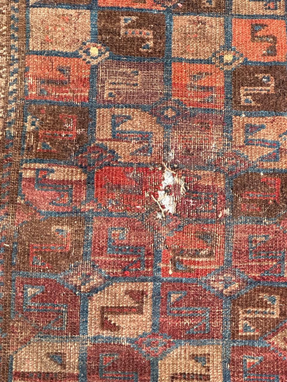Bobyrug’s pretty antique distressed tribal Turkmen bag face rug  For Sale 6