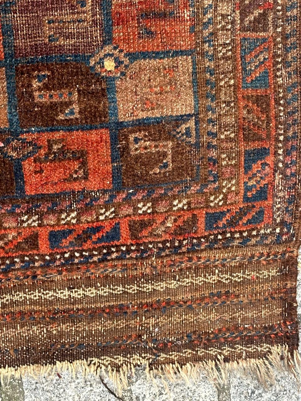 Bobyrug’s pretty antique distressed tribal Turkmen bag face rug  For Sale 10