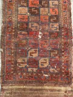 Bobyrug’s pretty antique distressed tribal Turkmen bag face rug