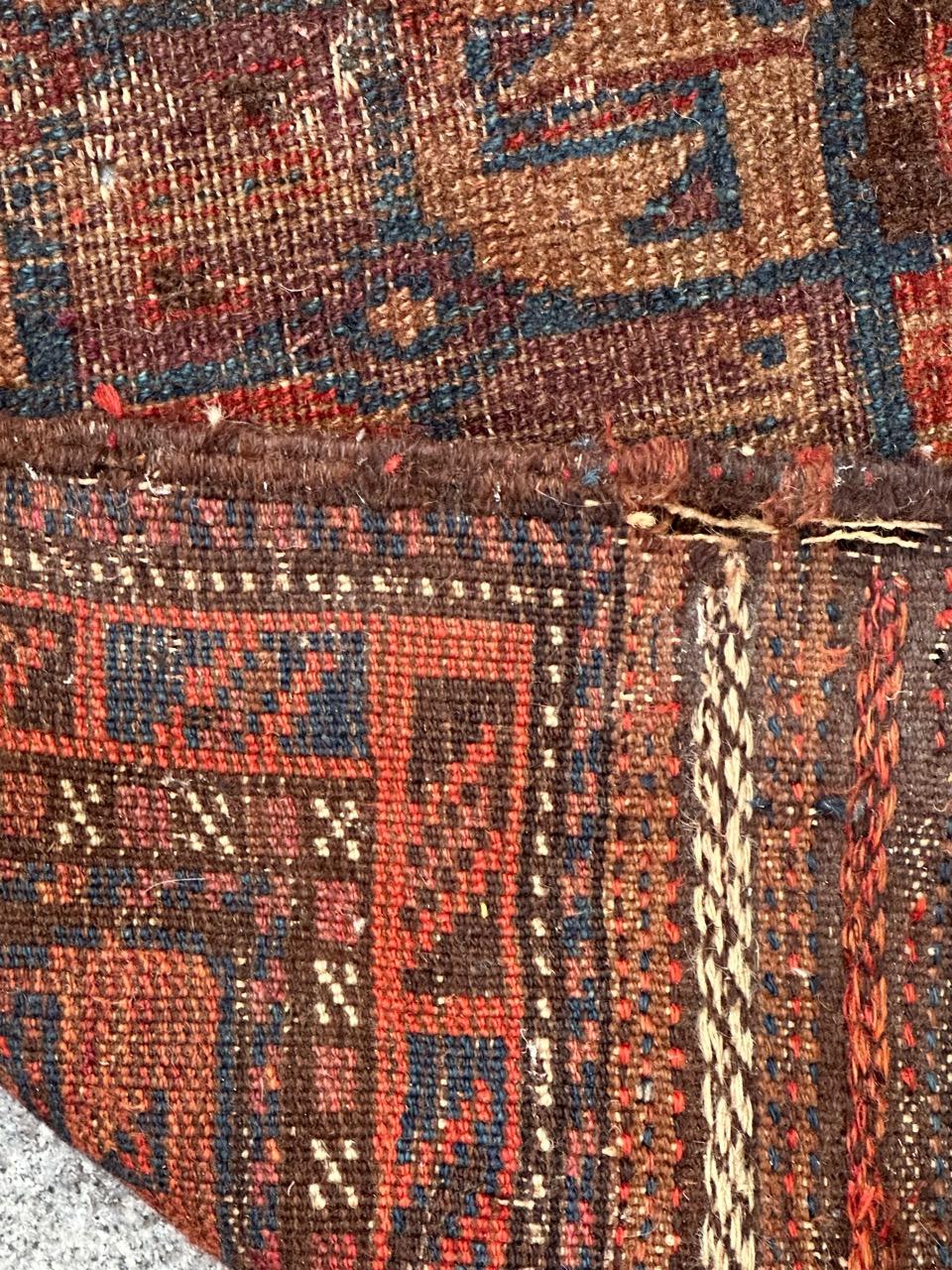 Bobyrug’s pretty antique distressed tribal Turkmen bag face rug  For Sale 12