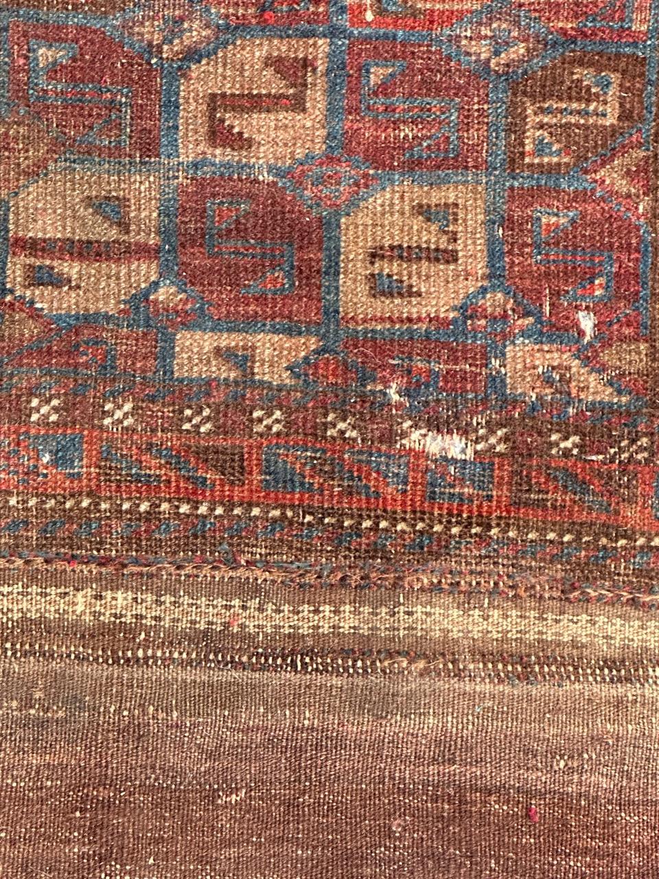 Afghan Bobyrug’s pretty antique distressed tribal Turkmen bag face rug  For Sale