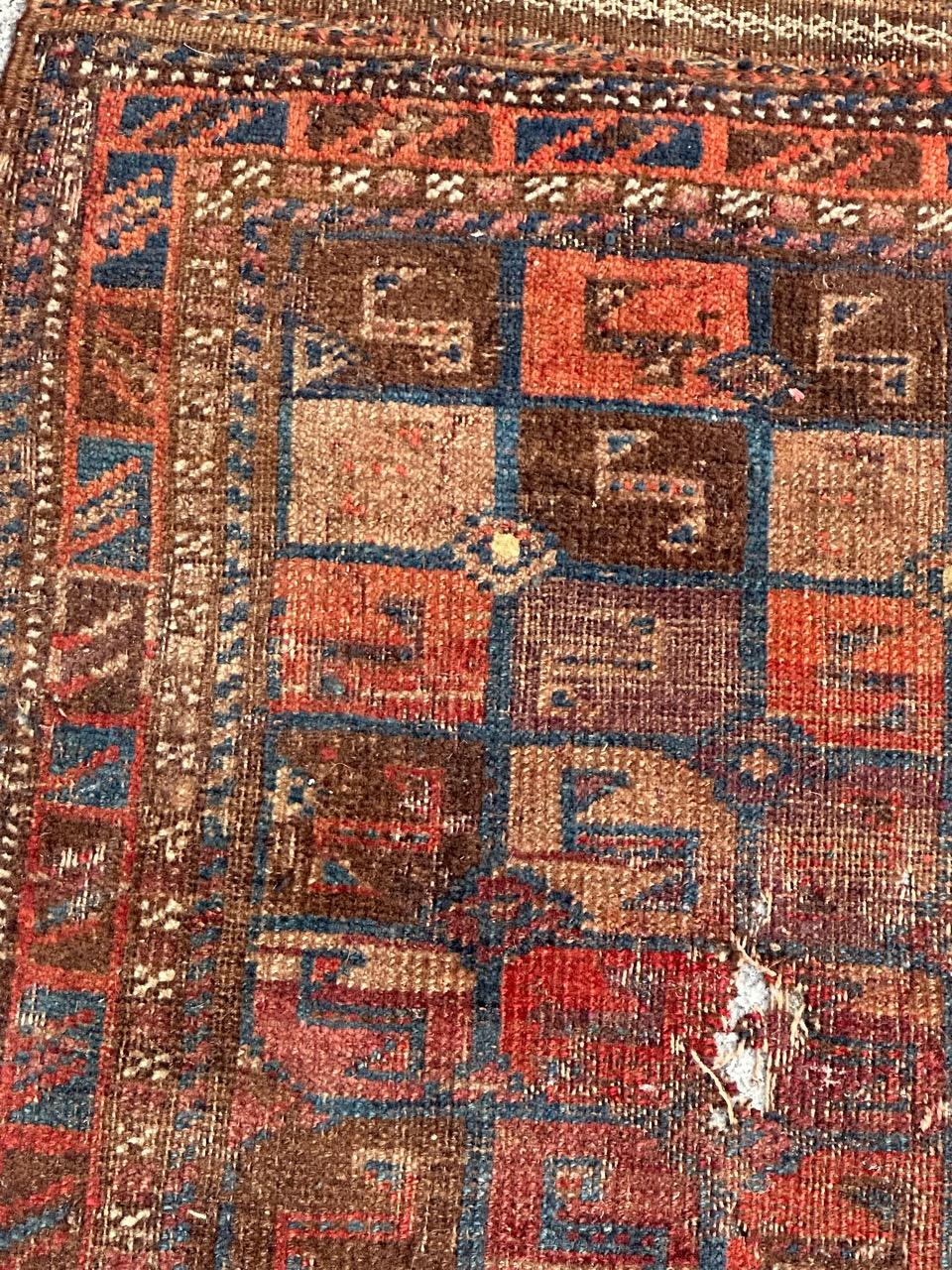 Bobyrug’s pretty antique distressed tribal Turkmen bag face rug  In Distressed Condition For Sale In Saint Ouen, FR
