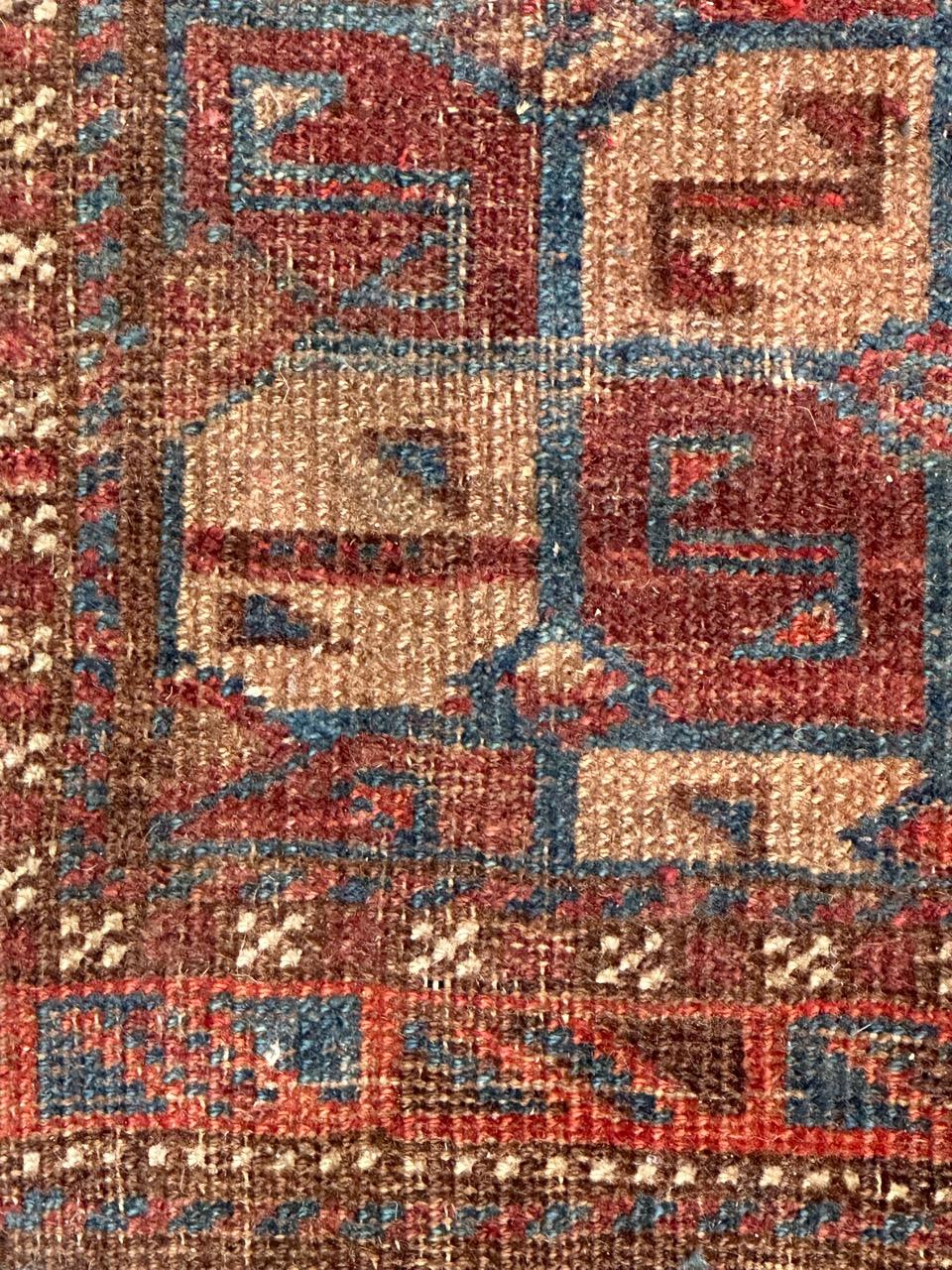 Bobyrug’s pretty antique distressed tribal Turkmen bag face rug  For Sale 1