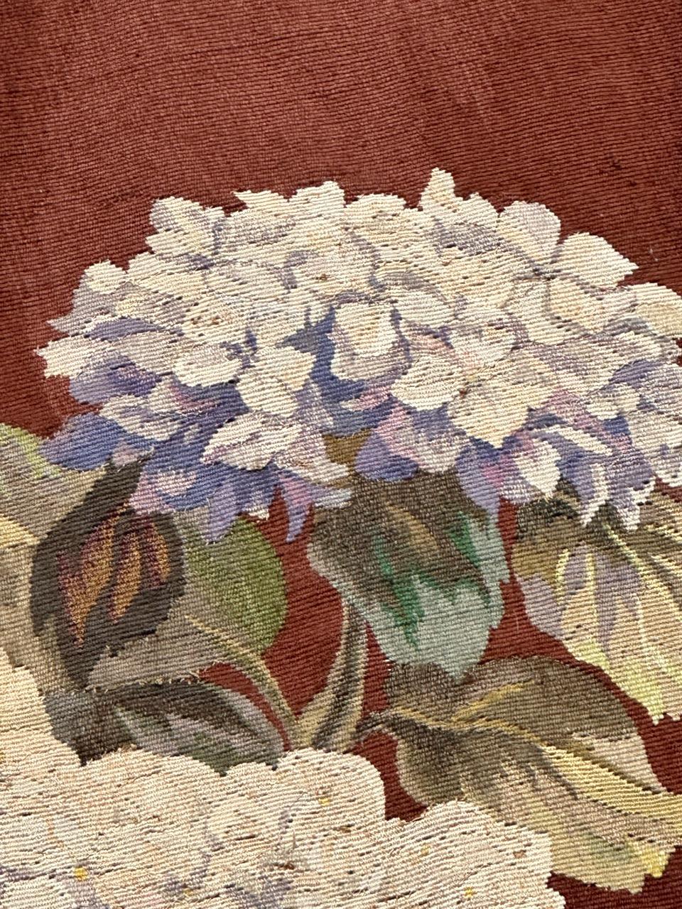 Bobyrug’s Pretty antique fine French Aubusson Tapestry, flowerpot For Sale 12