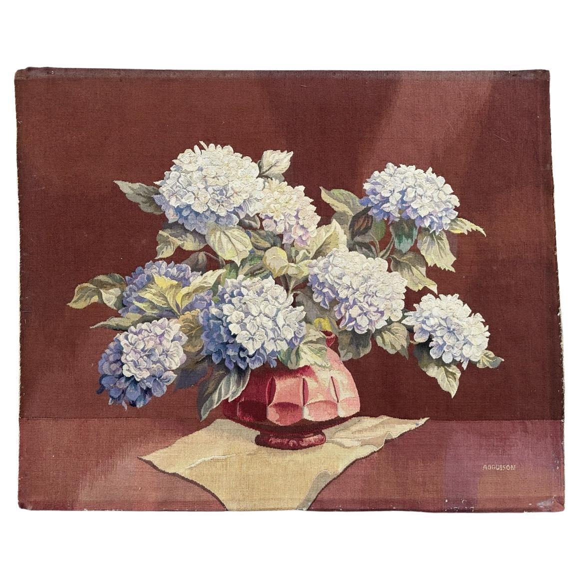 Bobyrug's Pretty antique fine French Aubusson Tapestry, flowerpot