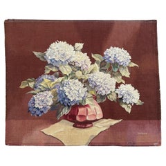 Bobyrug’s Pretty antique fine French Aubusson Tapestry, flowerpot