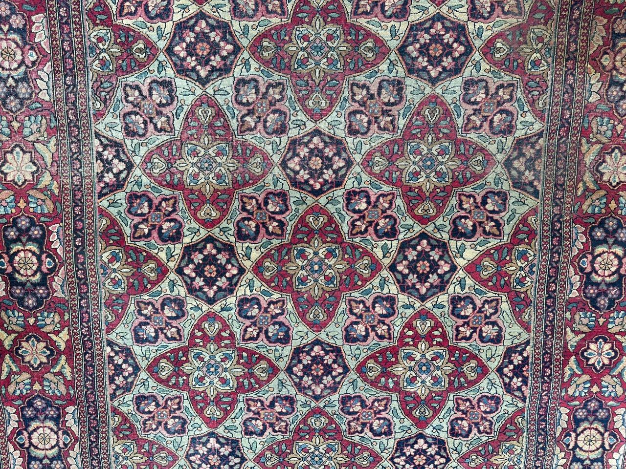 Hand-Knotted Bobyrug’s pretty antique fine Tehran rug  For Sale