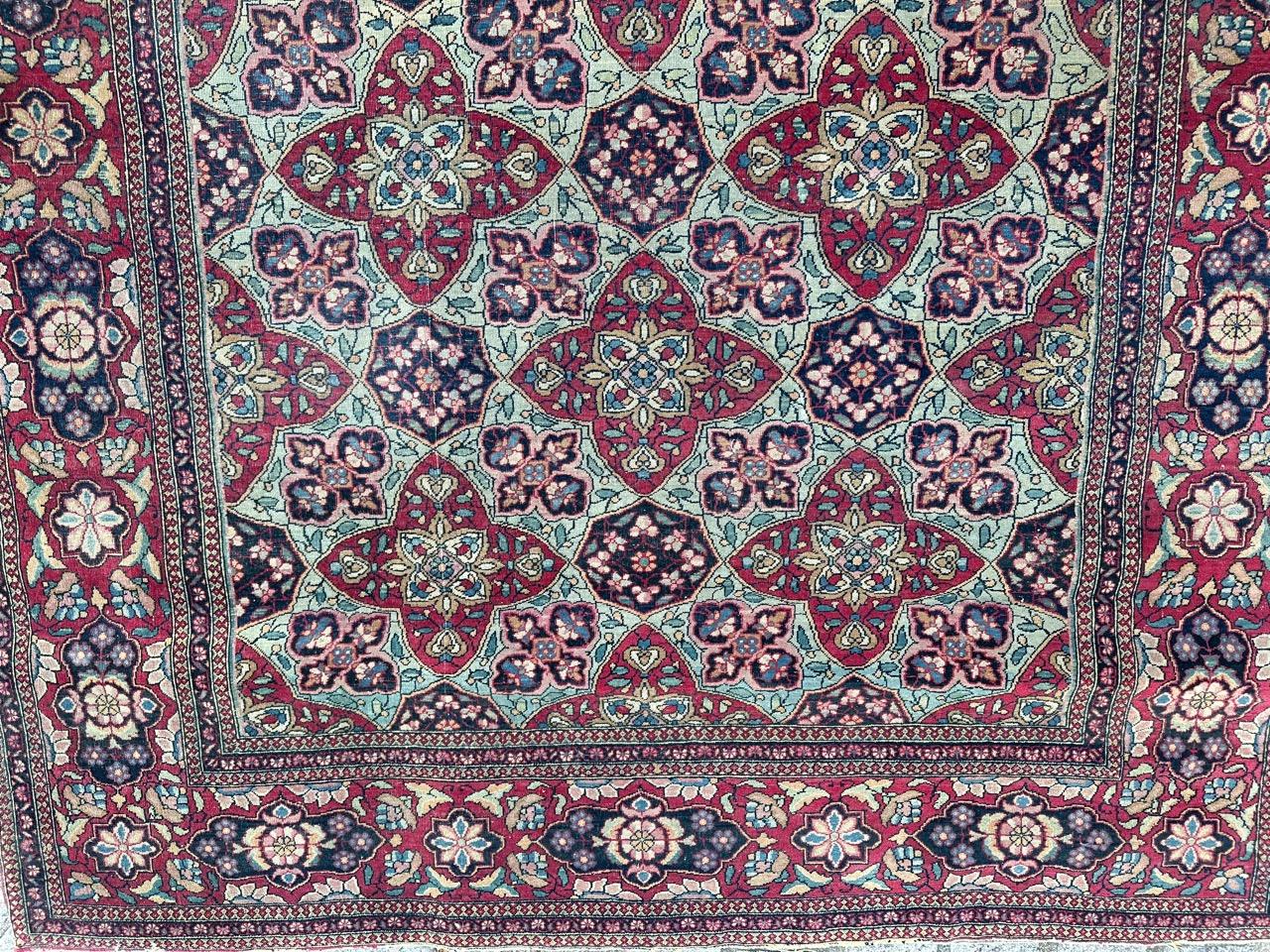 Bobyrug’s pretty antique fine Tehran rug  In Fair Condition For Sale In Saint Ouen, FR