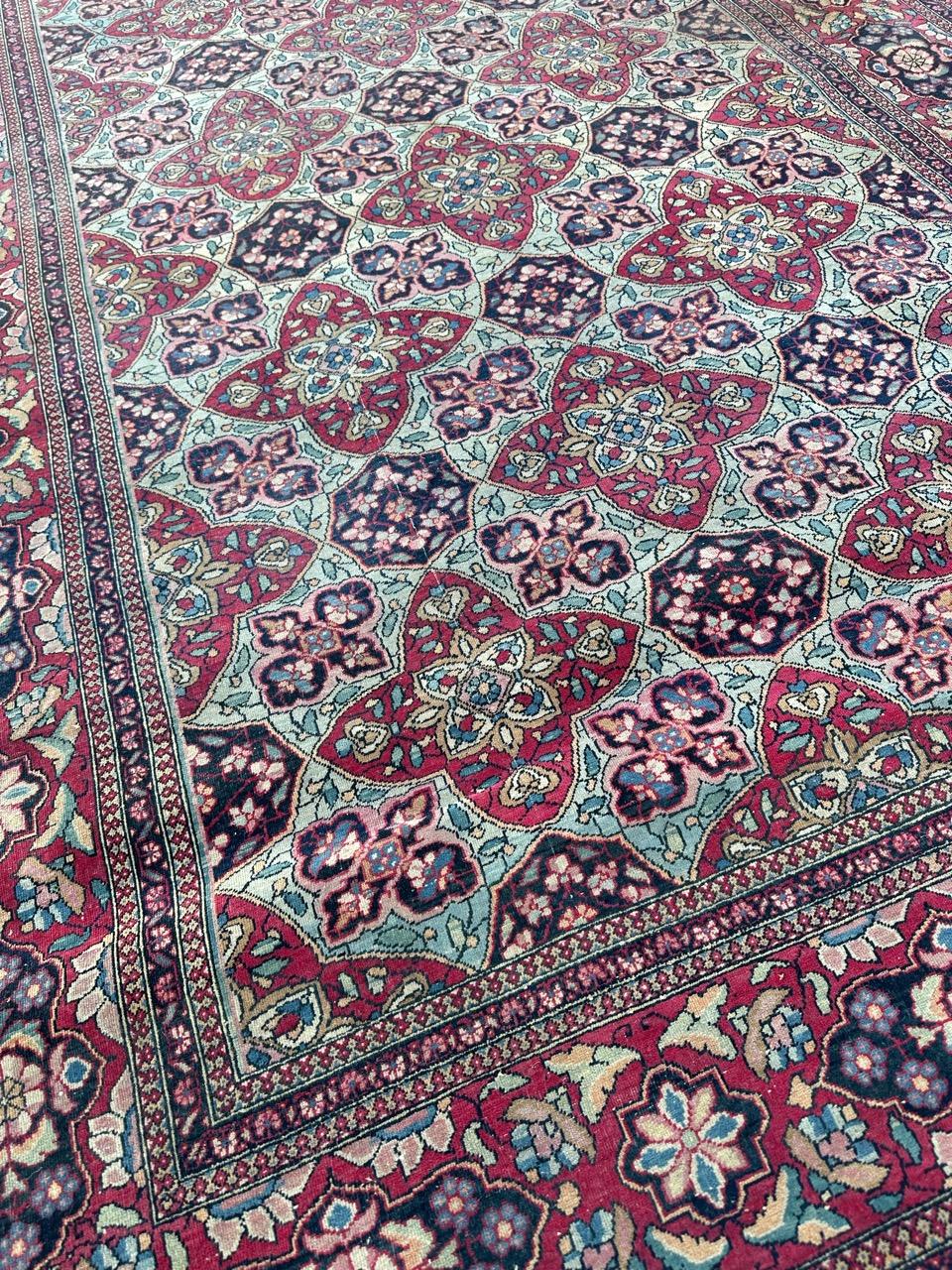 Wool Bobyrug’s pretty antique fine Tehran rug  For Sale